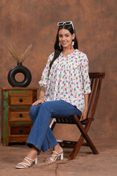 White Watermelon Bliss Cotton Top -Sweeten Up Your Style With Playful Print